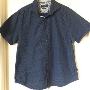 DENIM & FLOWER Navy Blue Short Sleeve Slim Fit
